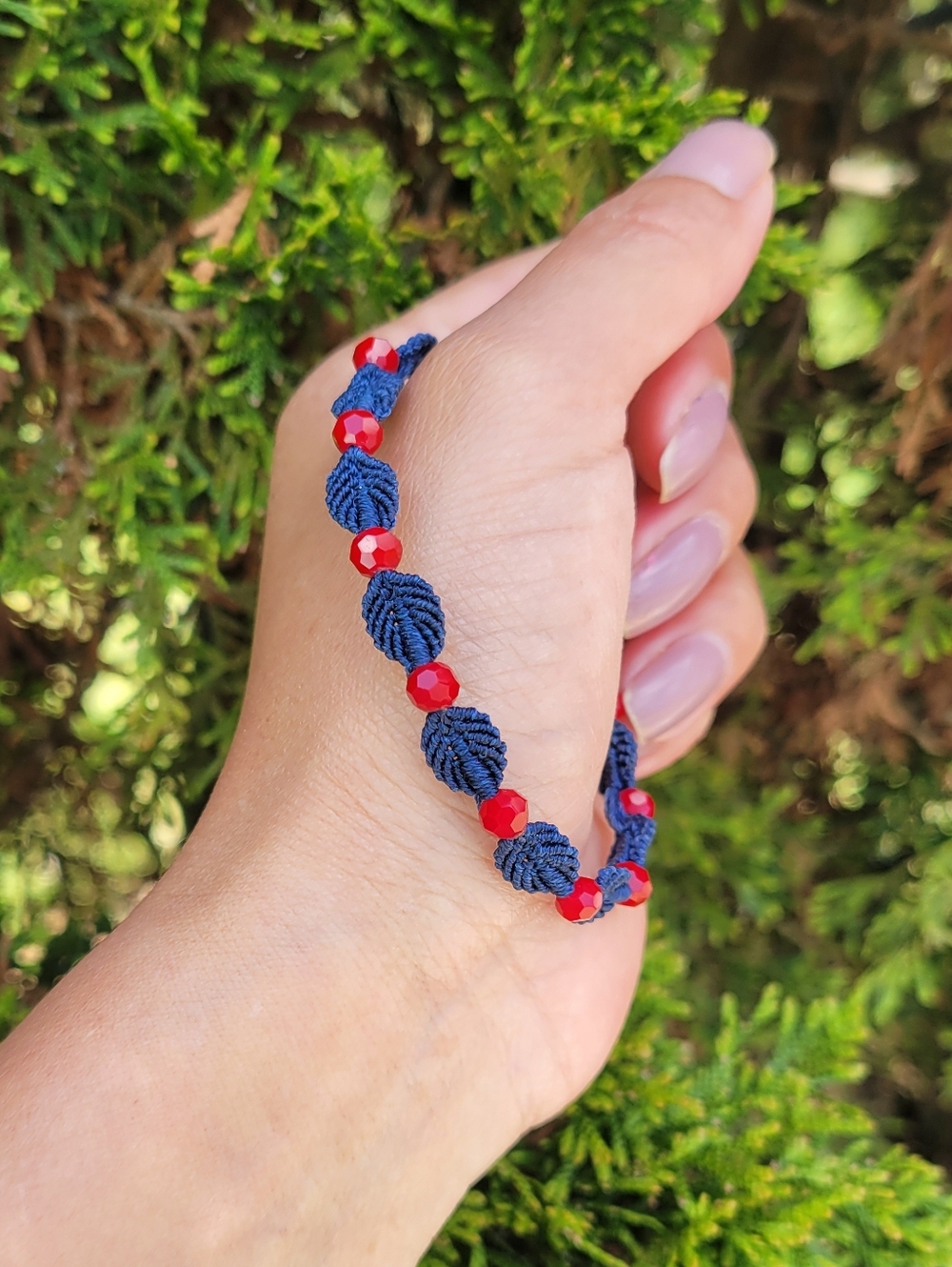Handmade Navy Blue and Red Macrame Women's Bracelet